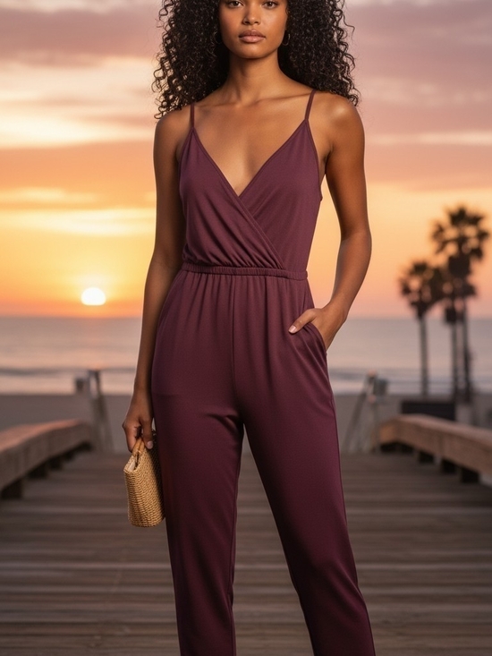 Spiritual Gangster Pants - Spiritual Gangster Plum Wrap-Front Sleeveless Jumpsuit